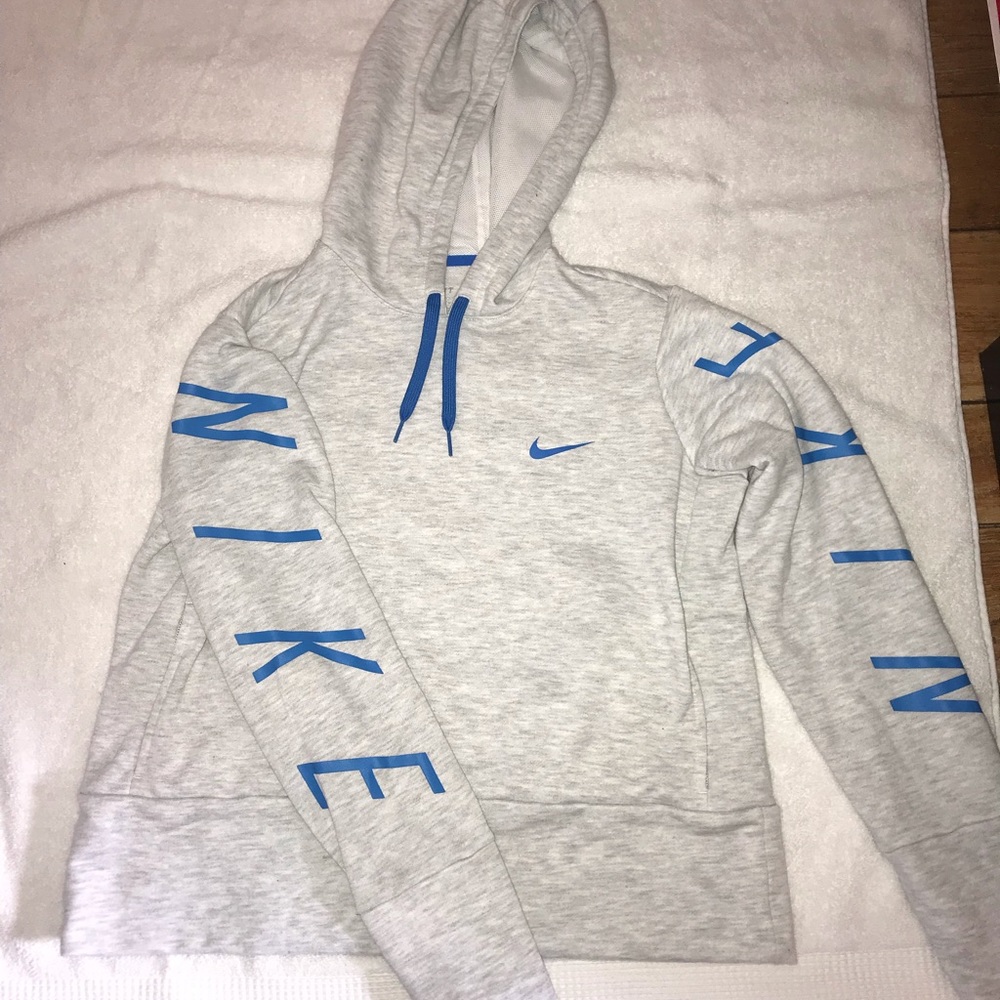Grey Cropped Nike Hoodie with blue Logo